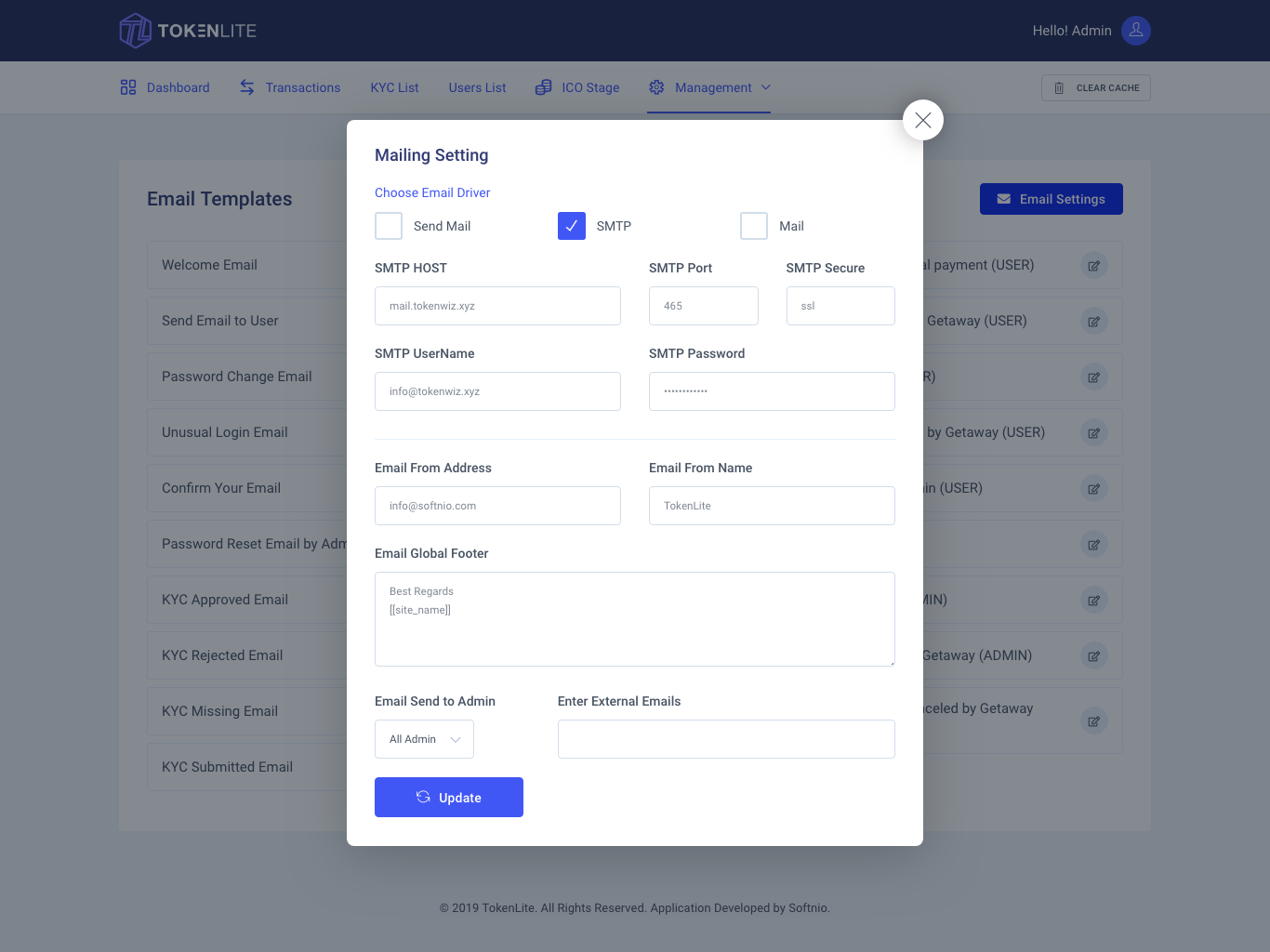 Edit Email settings